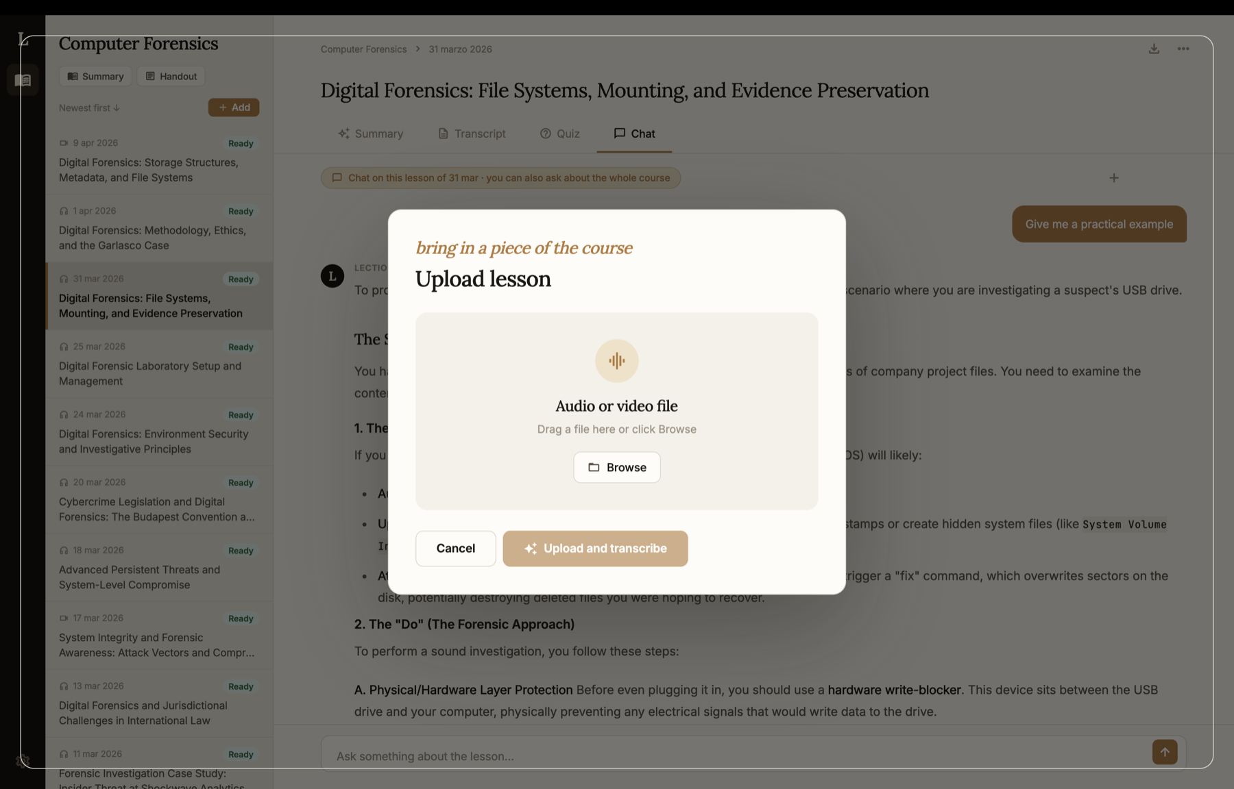 Lectio — upload a lesson